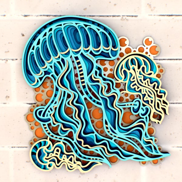 Jellyfish 3D Mandala SVG files, Nautical Sea Papercut for Cutting SVG files for Cricut or CNC router