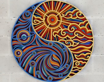 Yin and Yang Day and Night 3D Mandala svg files, Multilayer SVG Panel for Laser Cutting and Cricut, DXF Templates for CNC router  Glowforge