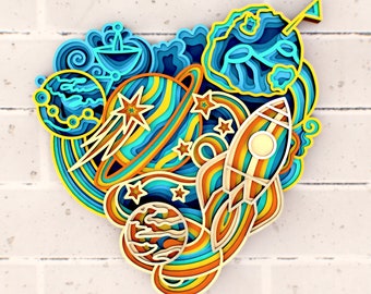 Cosmic Dream Heart 3D Mandala SVG-bestanden, svg Papercut voor snijden SVG-bestanden voor Cricut of CNC-router