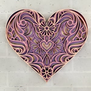 Plotterdatei Frühlingsherz, Blumenherz des Frühlings, Mehrschichtiges Dekoratives Panel, Laser Glowforge Dateien, Zentangle SVG