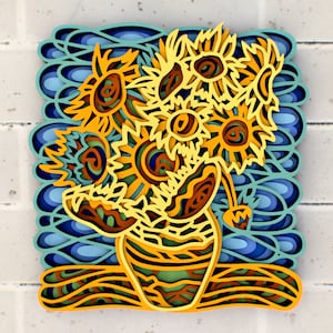 Van Gogh Sunflowers 3D svg Mandala files, Multilayer Panel for Laser Cutting, SVG files,  DXF Templates for CNC router