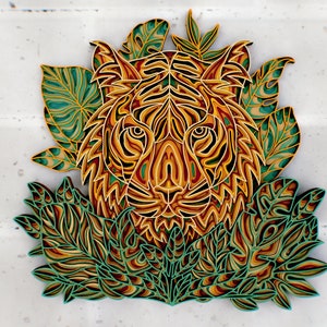 Tijger in gebladerte 3D Zentangle svg-bestanden, meerlaags paneel voor lasersnijden, SVG-bestanden, DXF-sjablonen voor CNC-router