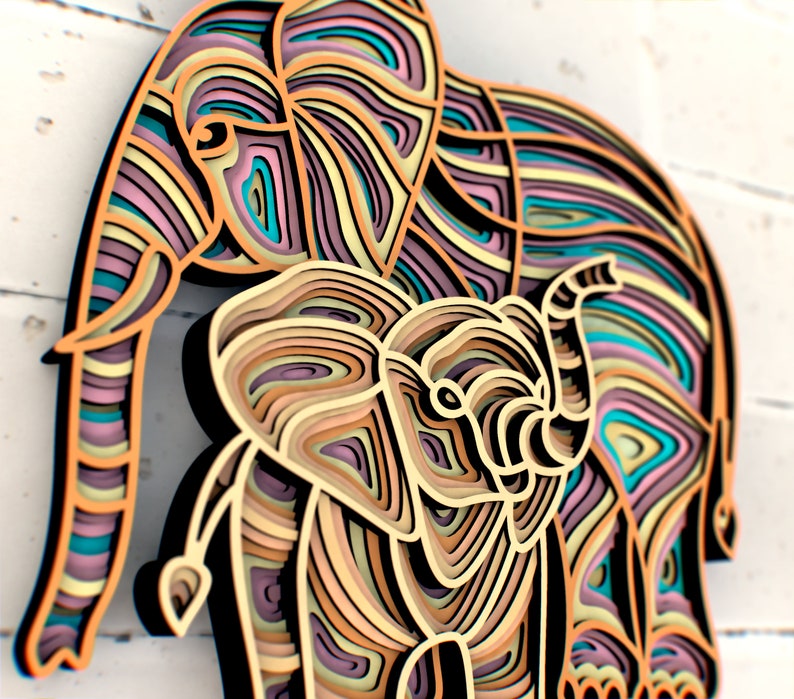 Elephants Mom And Child Mandala svg, Multilayer Panel for Laser Cutting, layered SVG files for CNC router Laser or Cricut image 8