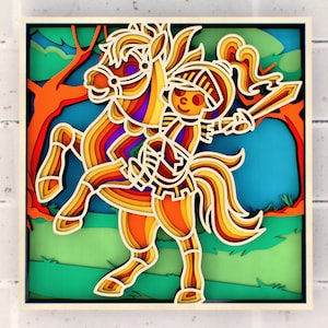 Little knight on horseback 3D Mandala svg, Multilayer Panel for Laser Cutting, layered SVG files for CNC router Laser or Cricut