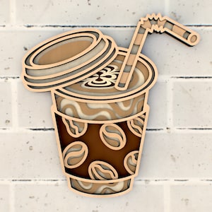 Café en una taza de papel Cricut en capas 3D o archivo de corte láser, archivo de regalo para maestros para fabricación de papel, archivos SVG, plantillas DXF para enrutador CNC