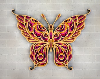 3D Butterfly Mandala SVG  — 3D  Multi Layered  svg Zentangle files for CNC router, DXF Templates for Laser Cutting or Cricut of Glowforge