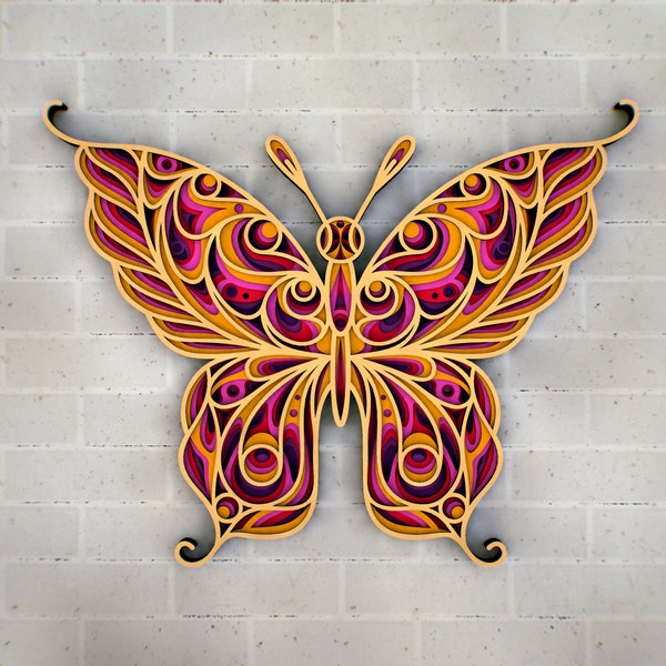3D Butterfly Mandala SVG  — 3D  Multi Layered  svg Zentangle files for CNC router, DXF Templates for Laser Cutting or Cricut of Glowforge