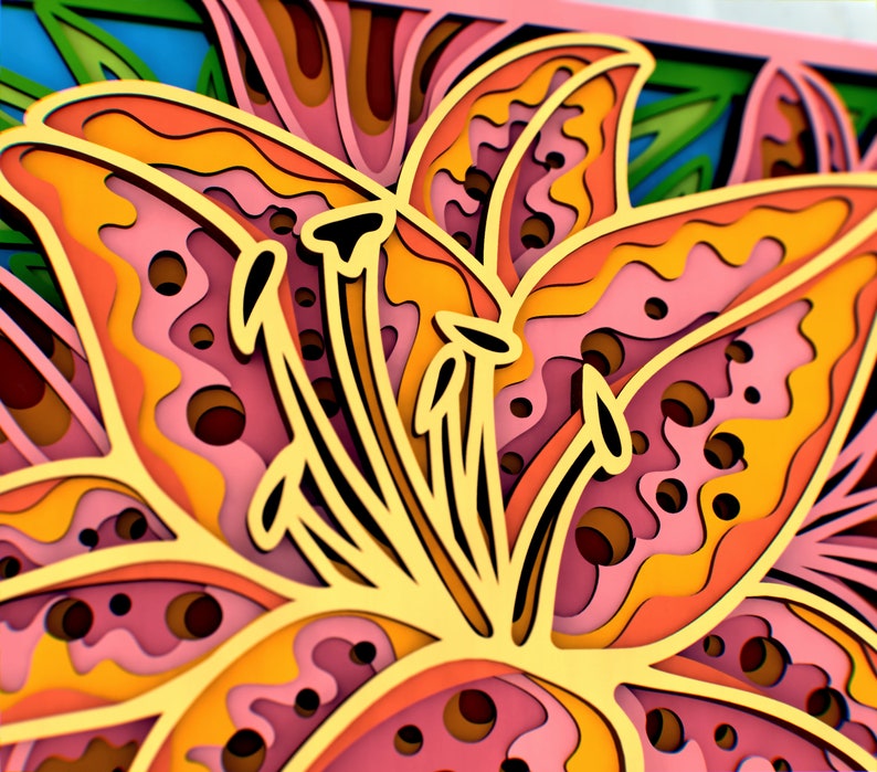 Tiger Lily 3d Mandala svg, Flower multilayer papercraft files for Cricut, layered SVG files for CNC router Laser or Cricut image 8