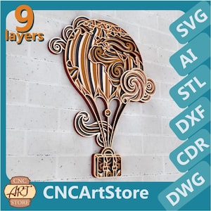 Air Balloon 3D Mandala SVG Files | 3D Mandala Layered Design | Laser Cut Files for Glowforge, Cricut, CNC, 3D Printing, DXF Templates