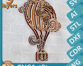 Air Balloon 3D Mandala SVG Files | 3D Mandala Layered Design | Laser Cut Files for Glowforge, Cricut, CNC, 3D Printing, DXF Templates