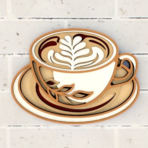 A cup of cappuccino 3D Layered Cricut or Laser Cut File, Gift for Teacher file for Paper Crafting, SVG files, DXF Templates for CNC router