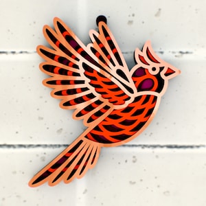 Oiseau Cardinal 3D Mandala SVG, plans de découpe laser décoration nouvel an, Cricut, Glowforge, modèles DXF pour routeur CNC