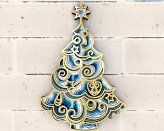 Snow Christmas Tree 3D Mandala svg files, Multilayer Panel for Laser Cutting, SVG files,  DXF Templates for CNC router