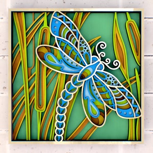 Dragonfly op het meer 3D svg Mandala-bestanden, Multilayer Panel voor lasersnijden, SVG-bestanden, DXF-sjablonen voor CNC-router