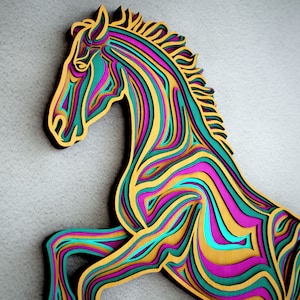 Horse 3D Mandala SVG files,  Animal Mandala Files for Laser cutting,  DXF Horse Templates for cnc router machine, Horse Multilayer Blueprint