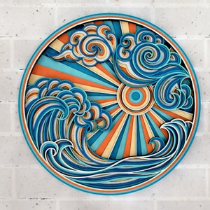 Sea Wave 3D Zentangle svg files, Multilayer Panel for Laser Cutting, SVG files,  DXF Templates for CNC router