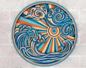 Sea Wave 3D Zentangle svg files, Multilayer Panel for Laser Cutting, SVG files,  DXF Templates for CNC router