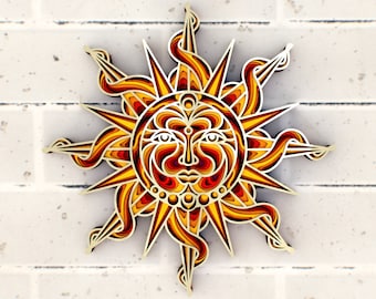 Sun 3D Mandala svg, Multilayer Panel for Laser Cutting, layered SVG files for CNC router Laser or Cricut