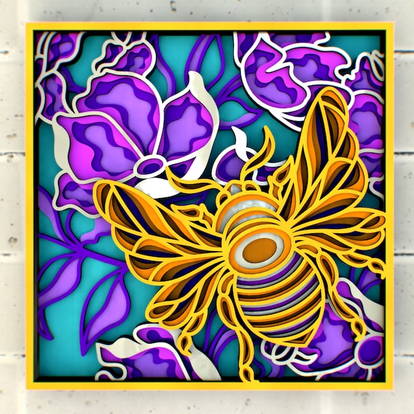 Bee on Flowers 3D svg Mandala files, Multilayer Panel for Laser Cutting, SVG files,  DXF Templates for CNC router