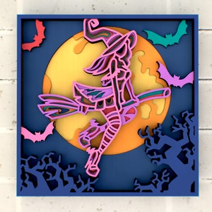 Witch on a Broomstick Halloween 3D Mandala svg, Files for Silhouette or Laser Cutting, layered svg dxf dwg files for CNC router or Cricut