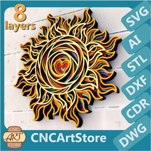 File 3D SVG "Sunset Heart" / File 3D Mandala tagliati al laser / Design Papercut per Cricut, CNC, file STL per stampante 3D / Decorazione murale unica
