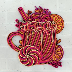 Christmas Cup 3D Zentangle svg files, Multilayer Panel for Laser Cutting, SVG files,  DXF Templates for CNC router
