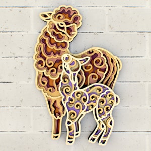 Lama Mãe e Filho Mandala SVG em camadas, painel multicamadas para corte a laser, arquivos SVG em camadas para roteador CNC Laser ou Cricut