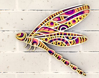 Dragonfly 3D Mandala svg, flerskiktspanel för laserskärning, lager-SVG-filer för CNC-fräs, laser eller Cricut