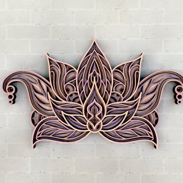 Lotus Banas Lotos- 3D Zentangle Art SVG ,DFX Multilayer Cutting Files For CNC Laser Machine, Mandala Pattern Flower For Paper Cutting