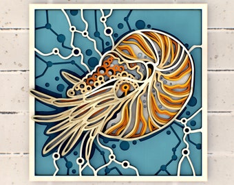 Nautilus 3D Mandala SVG | Nautical Laser Cut Files for Glowforge, xTool, Cricut | Layered Sea Art for CNC & Laser