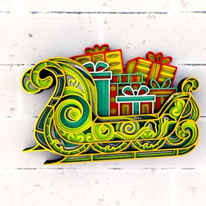 Christmas Sleigh 3D Mandala svg files, Multilayer Panel for Laser Cutting, SVG files,  DXF Templates for CNC router