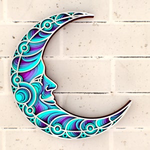 Moon 3d Mandala svg, file papercraft multistrato per Cricut, file SVG stratificati per router CNC Laser o Cricut
