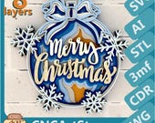 Christmas Ball Merry Christmas 3D Mandala — Multilayer Ornament SVG, dxf & STL Files for Laser Cutting, CNC and 3D Printing