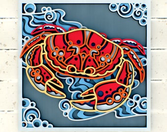 Crab 3D Mandala svg, Multilayer Panel for Laser Cutting, layered SVG files for CNC router Laser or Cricut