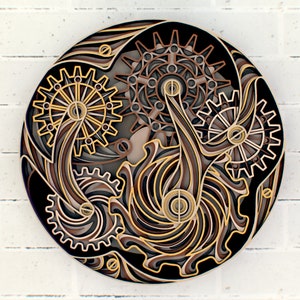 Klokmechanisme 3D Mandala svg-bestanden, Steampunk-stijl Meerlaags paneel voor lasersnijden, gelaagde SVG-bestanden voor CNC-router Laser of Cricut