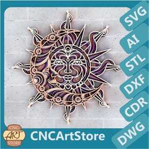 Sun and Moon 3d mandala svg & STL | multilayer Design for Laser Cut, CNC, Cricut, 3D Printing | DXF Files for Wood, Acrylic, Paper