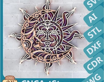 Sun and Moon 3d mandala svg & STL | multilayer Design for Laser Cut, CNC, Cricut, 3D Printing | DXF Files for Wood, Acrylic, Paper