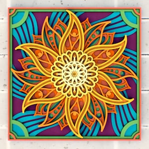 Mandala Sunflower 3D svg Mandala files, Multilayer Panel for Laser Cutting, SVG files,  DXF Templates for CNC router