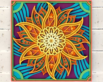 Mandala Sunflower 3D svg Mandala files, Multilayer Panel for Laser Cutting, SVG files,  DXF Templates for CNC router