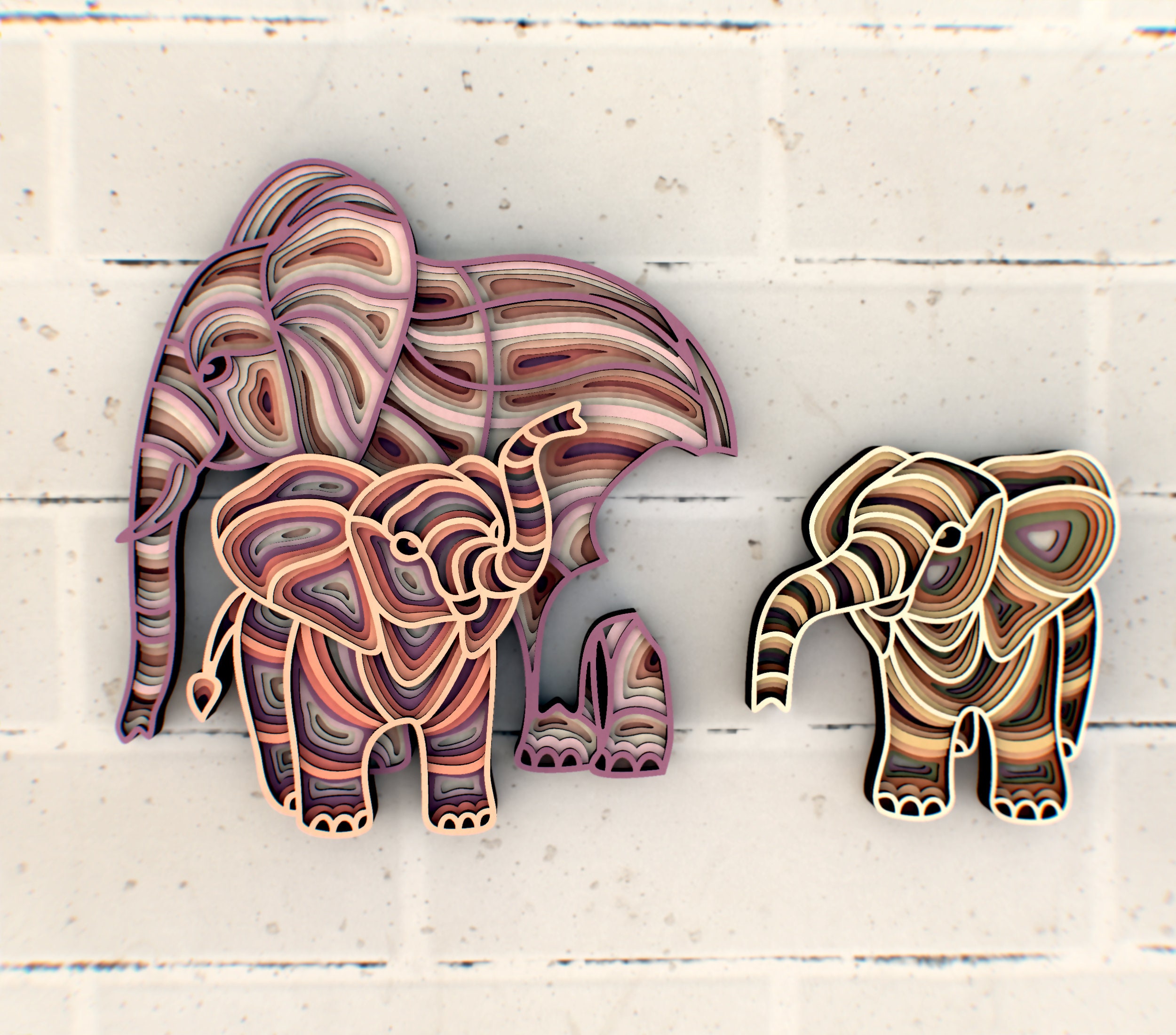 Download Elephants Mom And Two Babies Mandala svg Multilayer Panel for | Etsy