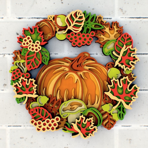 Autumn Wreath With Pumpkin Decor 3D Mandala SVG Files, Svg