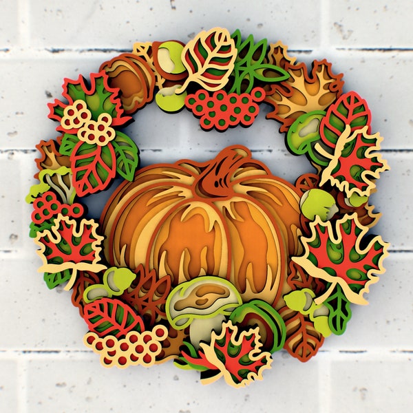 Autumn wreath with pumpkin Decor 3D Mandala SVG files, svg Papercut for  Cutting SVG files for Cricut or CNC router