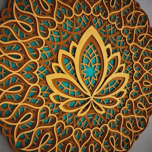 Lotus Mandala Dakatia, 3D panel  SVG files, DFX Multilayer Mandala Cutting Files For CNC Laser Machine, Mandala Pattern Flower For Cutting