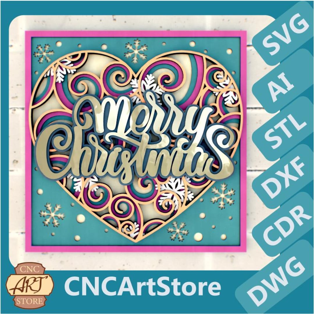 Merry Christmas Heart 3D Mandala SVG Files, Decoration Laser Cutting ...