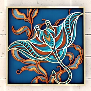 Stingray 3D Mandala svg, Sea Animals Multilayer Panel for Laser Cutting, layered SVG files for CNC router Laser or Cricut