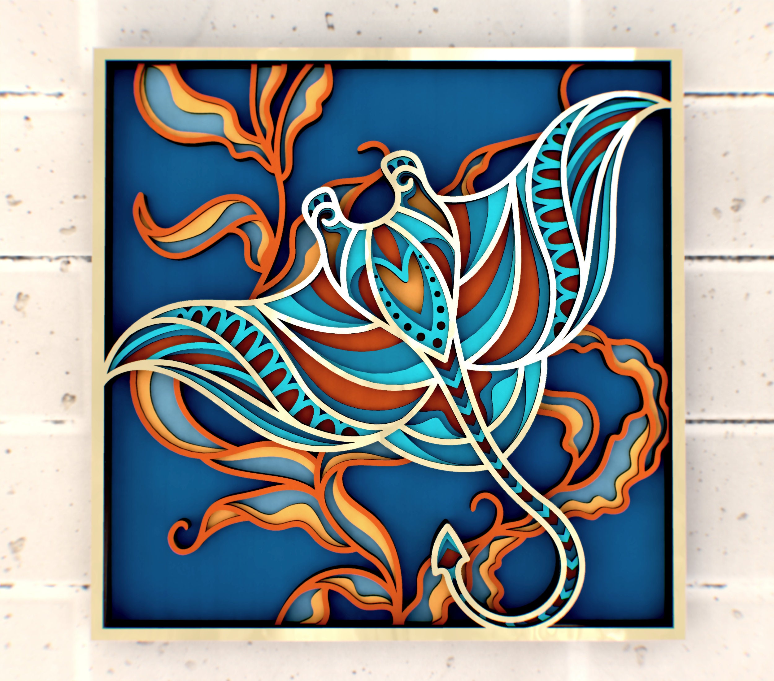 Stingray 3D Mandala svg, Sea Animals Multilayer Panel for Laser Cutting, layered SVG files for CNC router Laser or Cricut