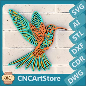 Kolibri 3D Mandala SVG-Dateien, Dekoration Laserschnitt, Pläne, Cricut, Glowforge, DXF-Vorlagen für CNC-Fräser, 3D Drucker