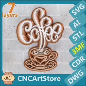 Cup and Coffee 3D Zentangle svg files, Multilayer Panel for Laser Cutting, SVG files,  DXF Templates for CNC router