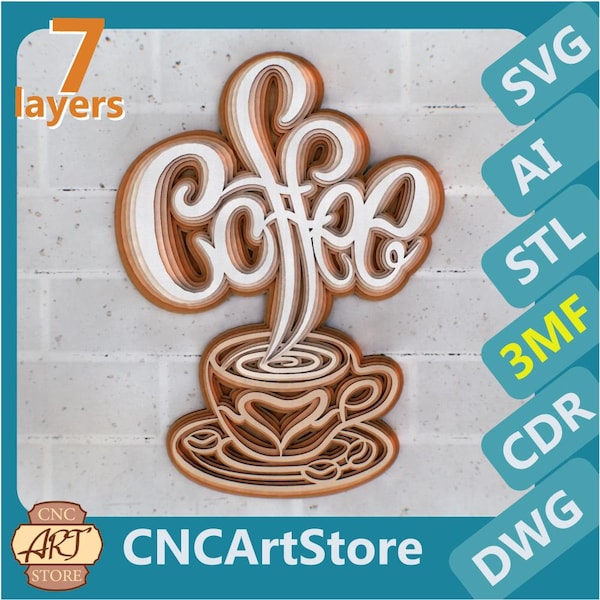 File SVG Zentangle 3D di tazze e caffè, pannello multistrato per taglio laser, file SVG, modelli DXF per router CNC