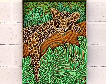 Rainforest Leopard 3D Mandala svg, Multilayer Panel for Laser Cutting, layered SVG files for CNC router Laser or Cricut